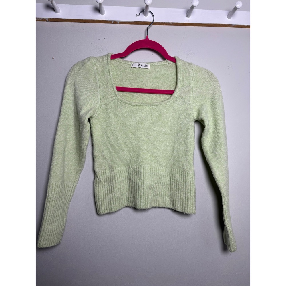 Mango MNG Sage Green Square Neck Ribbed Sweater Womens Small Y2K